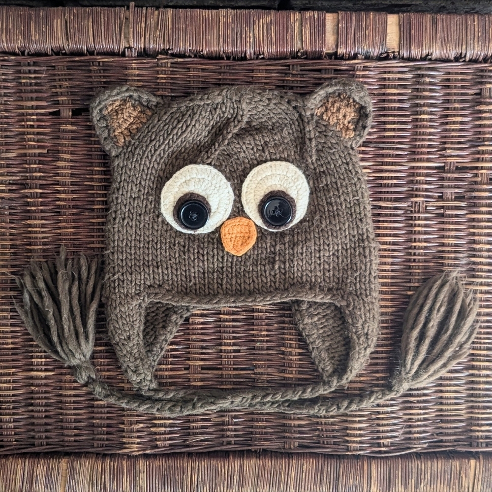 🦉 Handmade Knit Owl Hat With Earflaps and Tassels